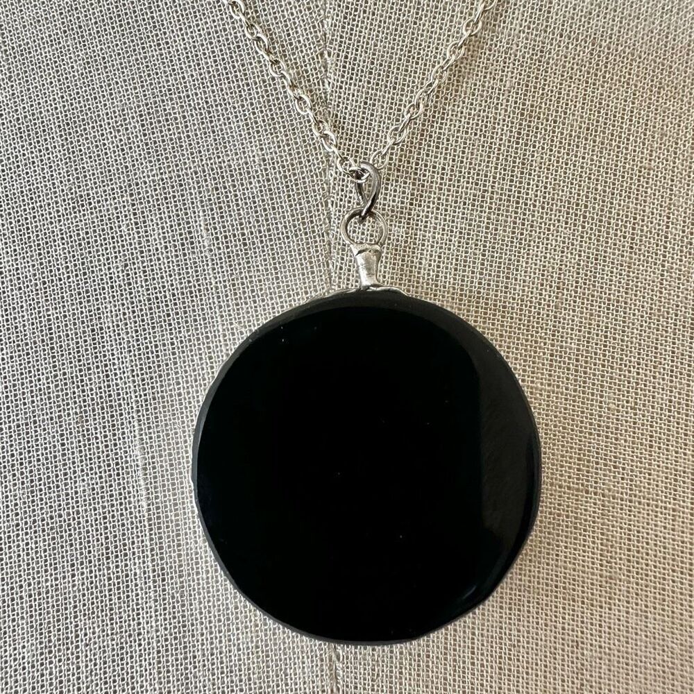 Polished Black Onyx Round Pendant Necklace